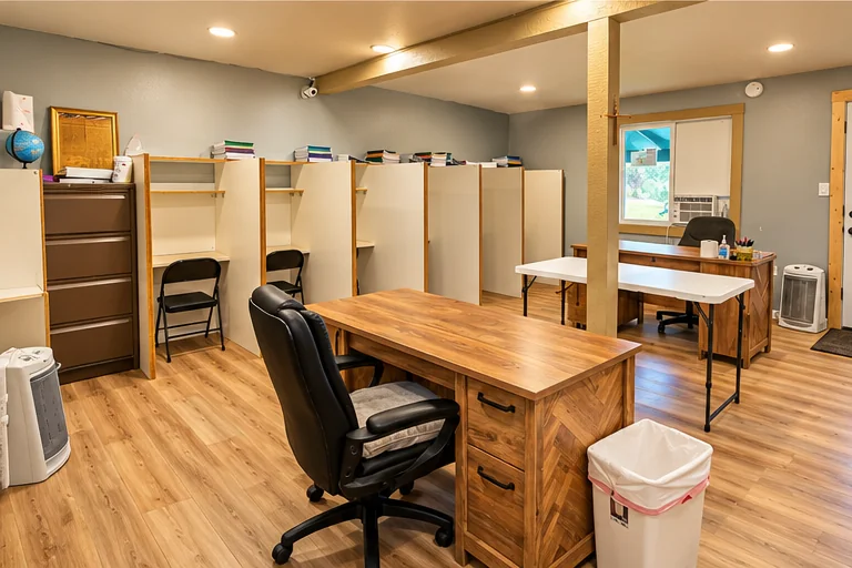 Classroom with individual study desks