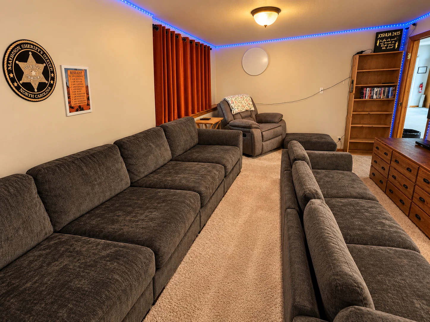 Shared living room with sectional sofas